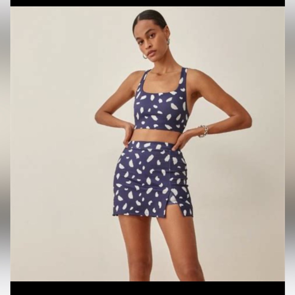 Reformation Blue and White Skirt
